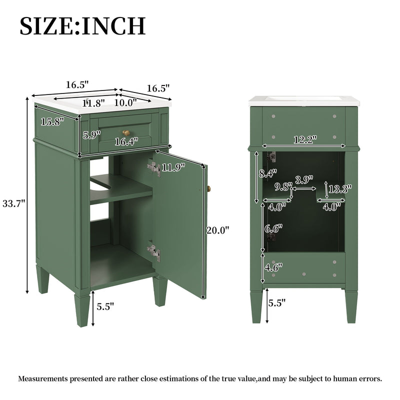 French Style Bathroom Vanity with Soft-Close Door and Sink - Dark Green, photo 33 of 40
