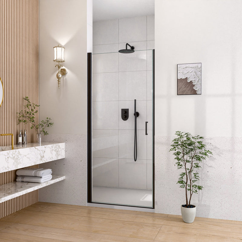 24" W x 72" H Semi-Frameless Circular Pivot Shower Door in Matte Black by HouseOfZazla