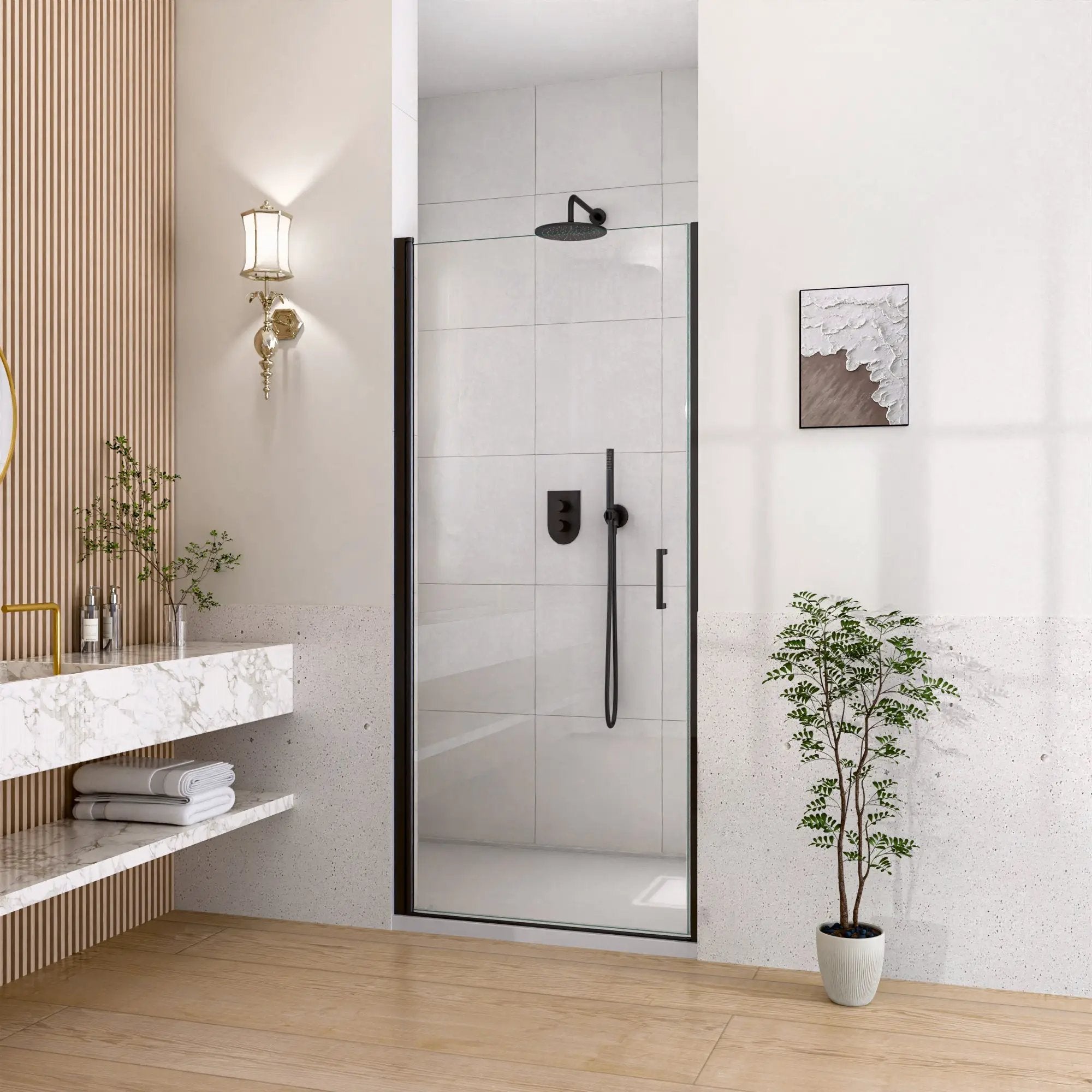 32" W x 72" H Semi-Frameless Circular Pivot Shower Door in Matte by HouseOfZazla
