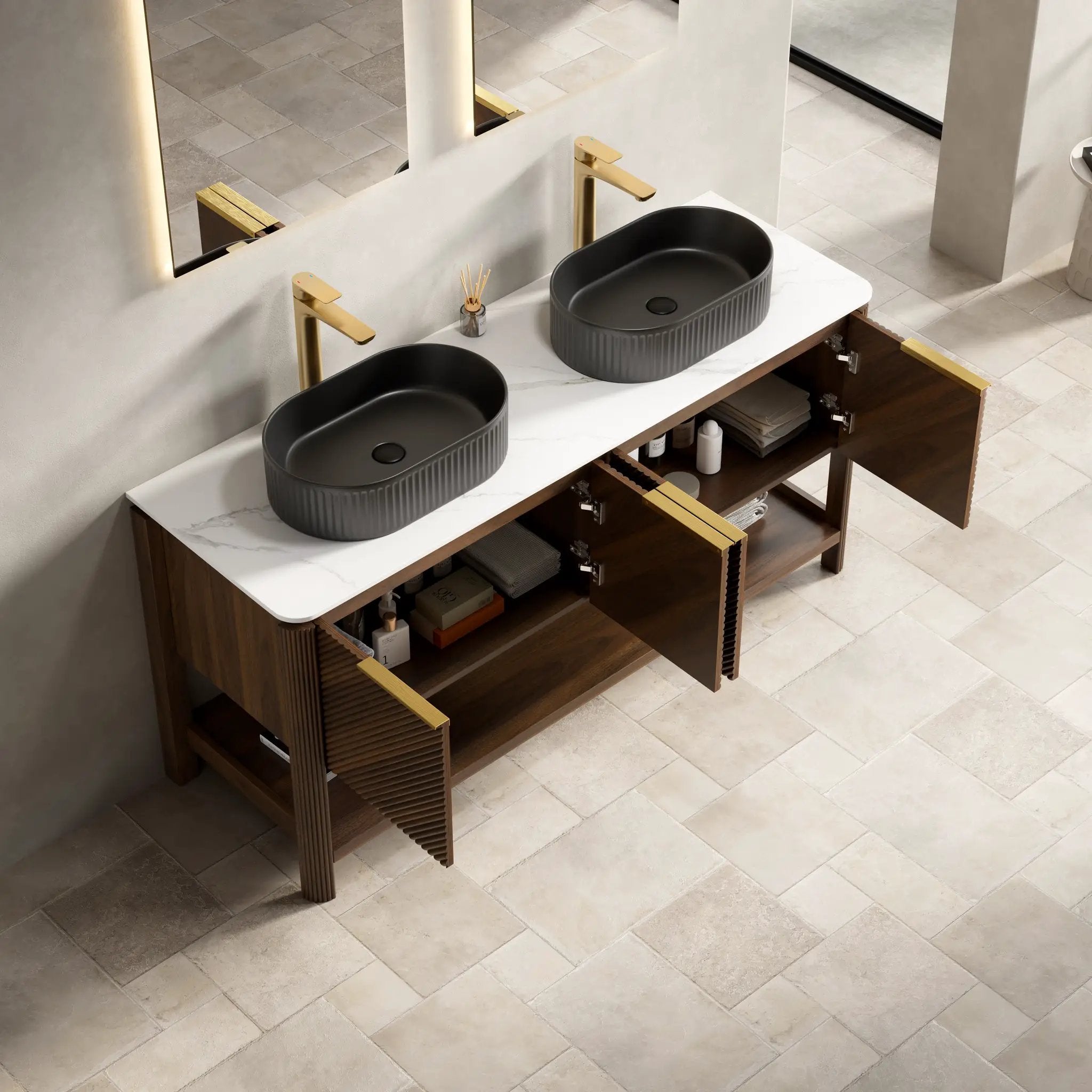 Indigo 60" Bathroom Vanity with Sintered Stone Countertop and Vessel Sink by HouseOfZazla