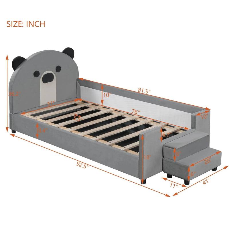 Upholstered Daybed With Bear Shaped Headboard, Hydraulic System And Breathable Fence by HouseOfZazla