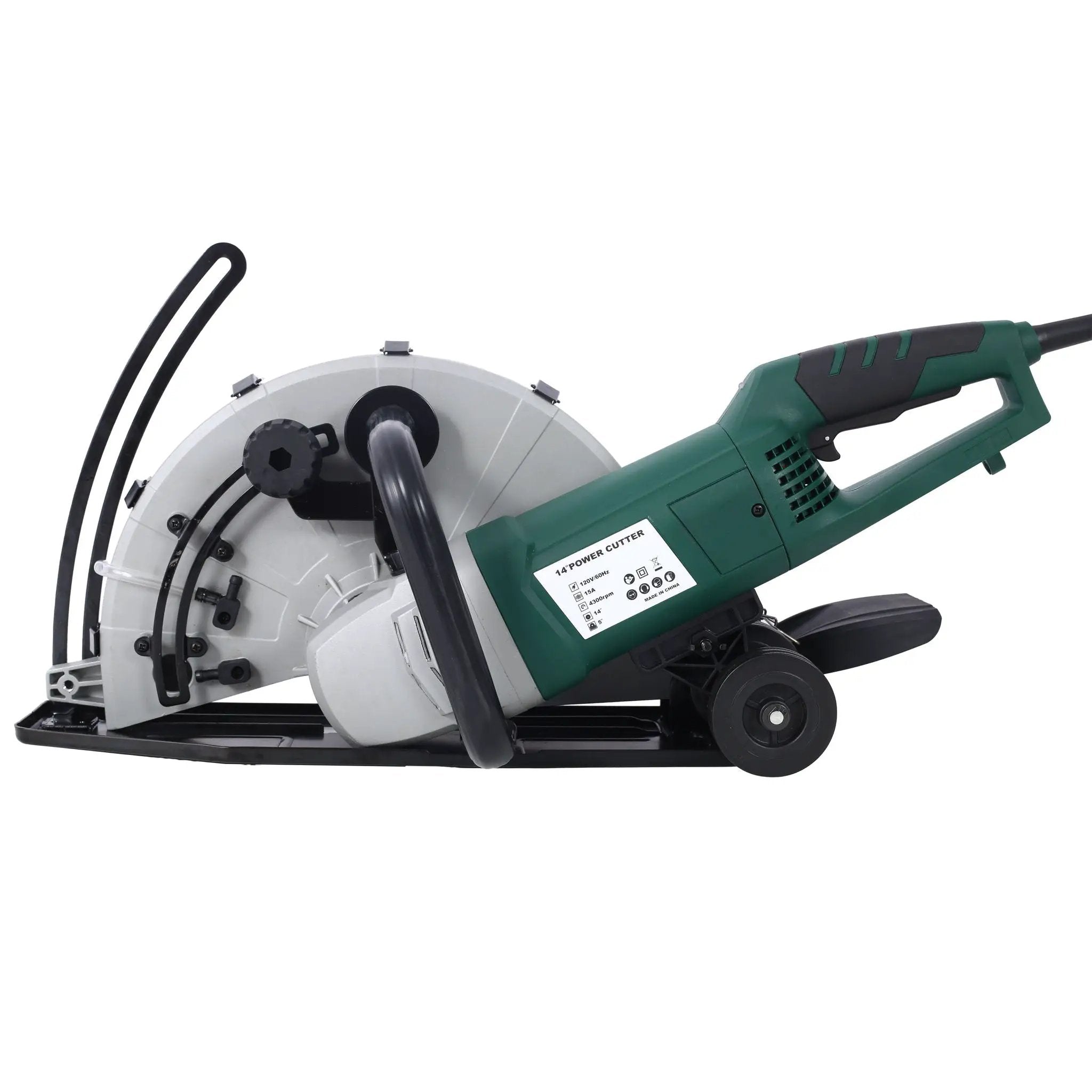 Portable Electric Corded Circular Concrete Saw 14" Wet / Dry Cutter 2600W Green Steel With Water Line & Guide Roller - Green by HouseOfZazla