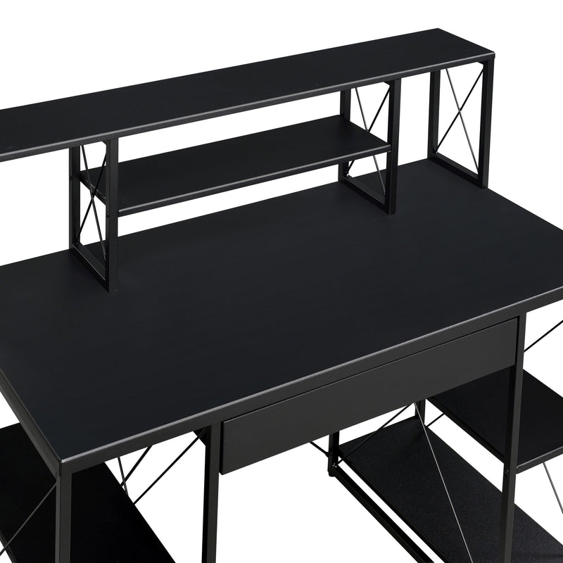 Black Office Desk with Open Shelves and Hutch - Black, photo 5 of 8