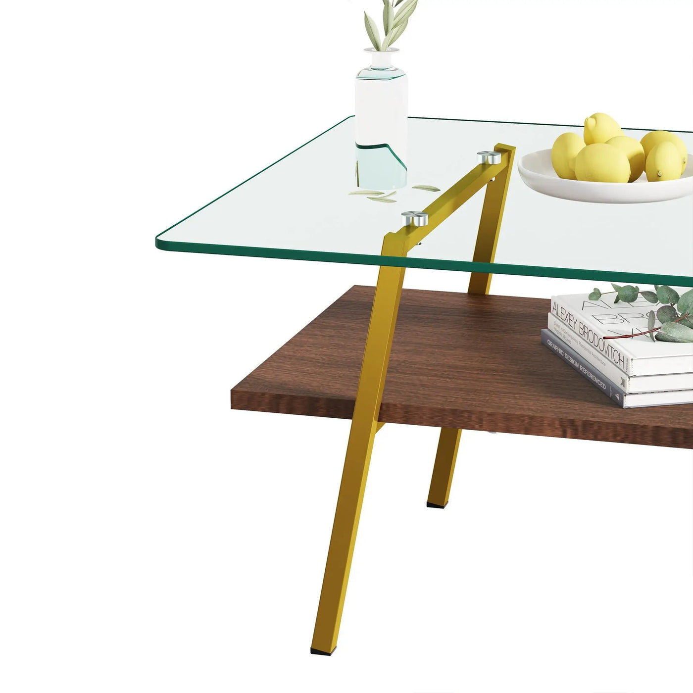 Rectangle Coffee Table, Tempered Glass Tabletop With Metal Legs, Modern Table For Living Room by HouseOfZazla