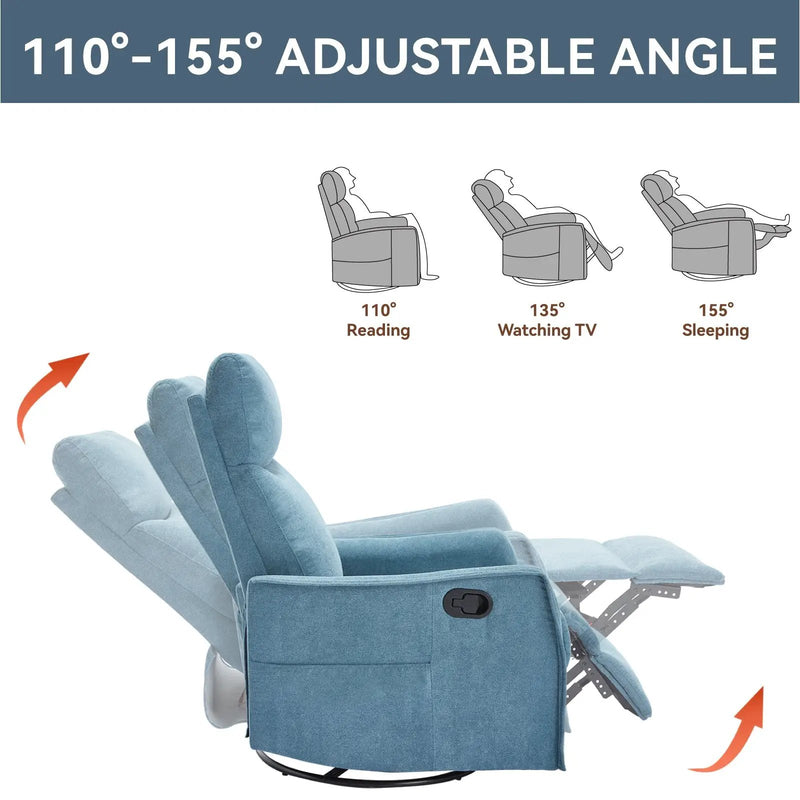 Heat Massage Manual Recliner Chair with Rocker and Swivel in Fabric for Living Room by HouseOfZazla