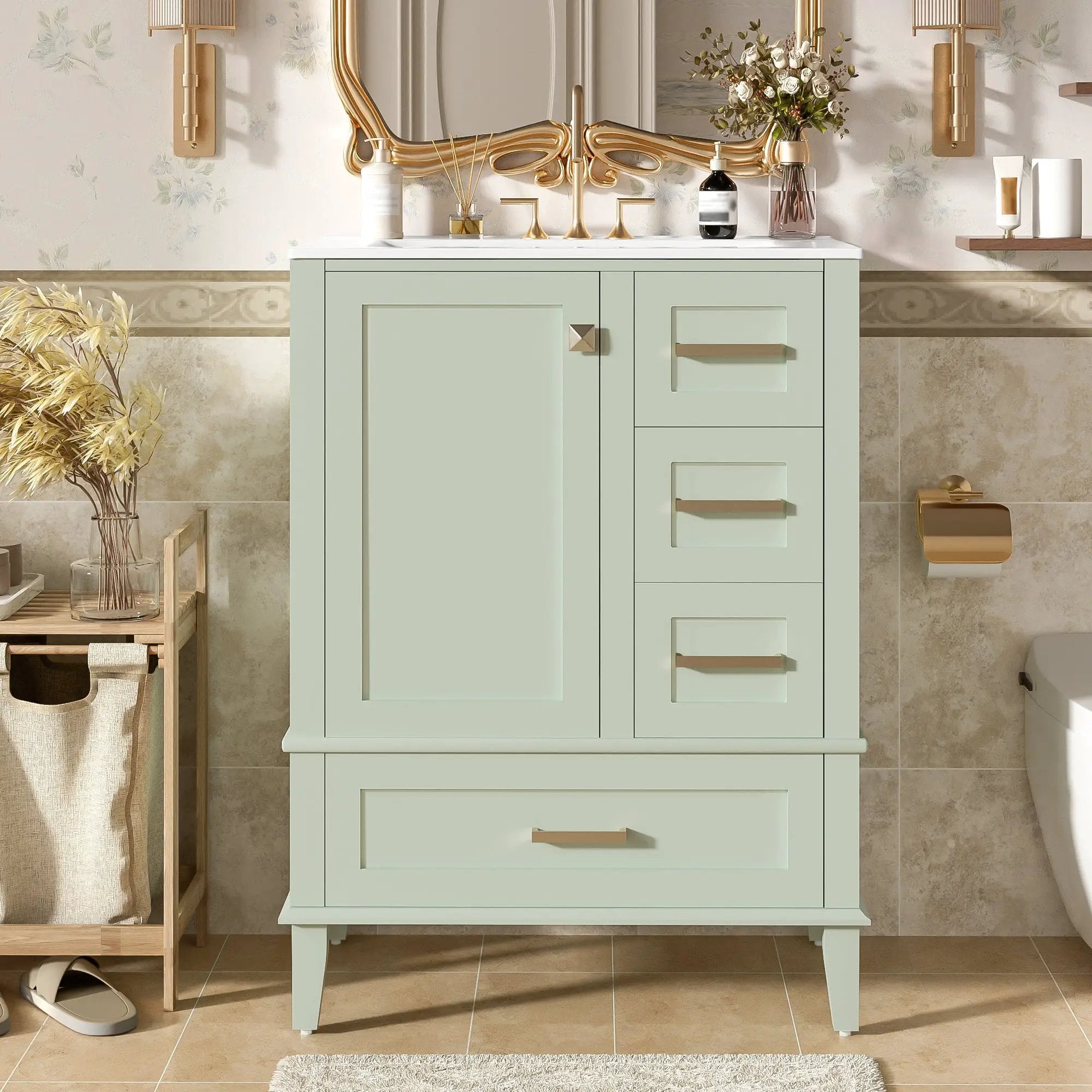 24.8" Bathroom Vanity with Ceramic Sink, Modern Freestanding Cabinet by HouseOfZazla