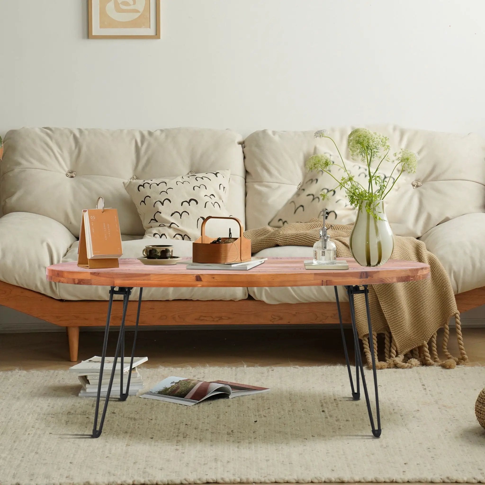 Oval Natural Reclaimed Wood Foldable Cocktail Table For Your Living Room - Natural by Unique Piece Furniture