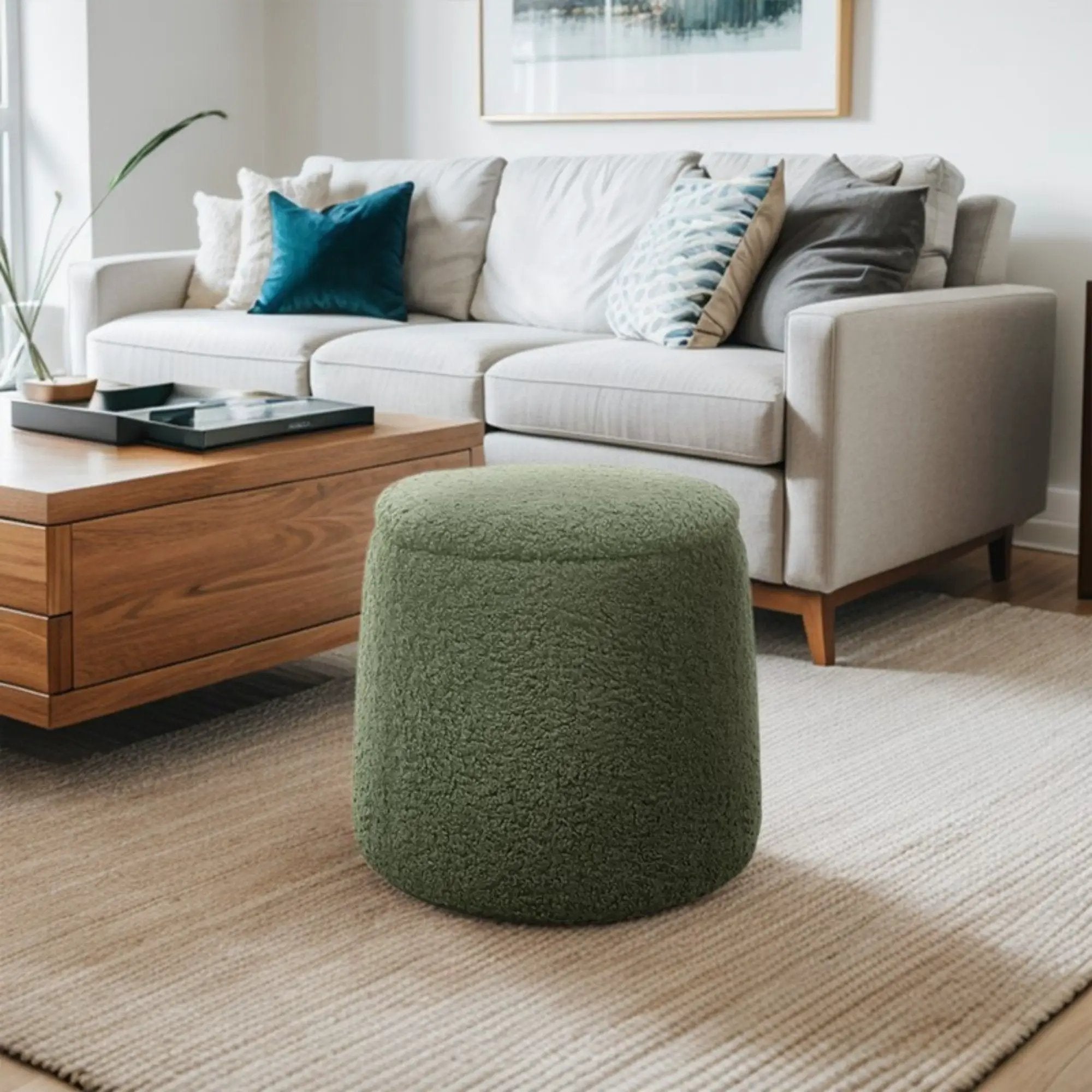 Elegant Round Storage Ottoman Upholstered by Unique Piece Furniture