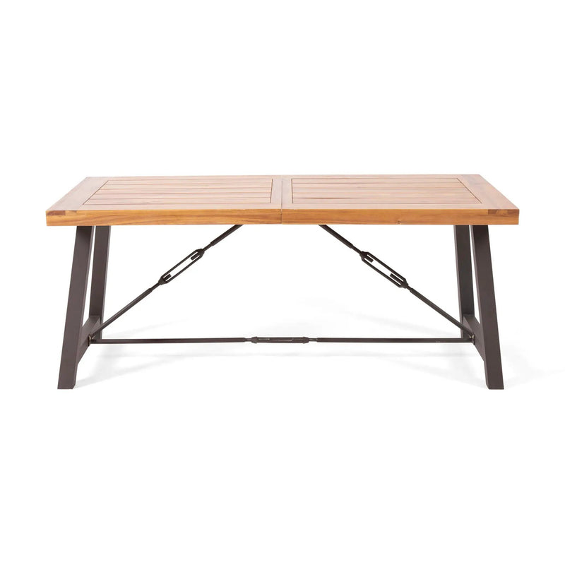 Outdoor Dining Table With Slat Wooden Panel And Turnbuckle Accents - Teak by HouseOfZazla