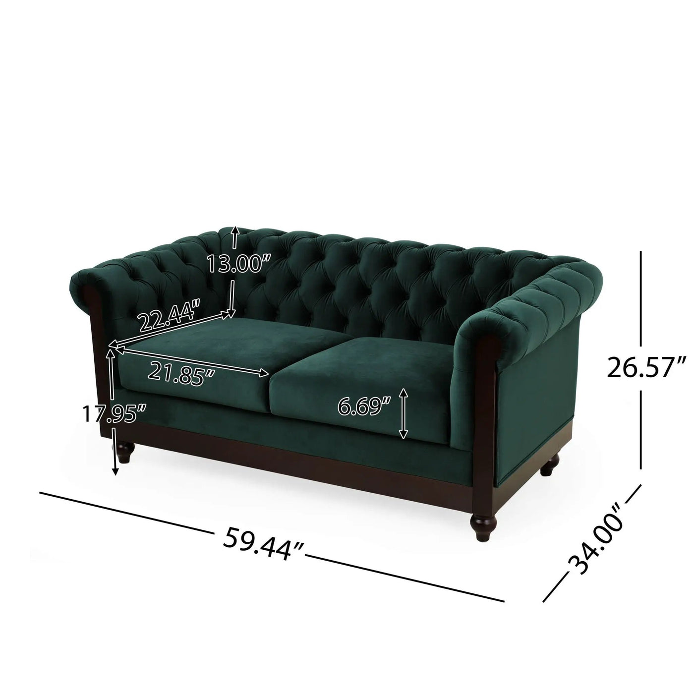 Chesterfield Loveseat Sofa, 2 Person Rolled Arm Upholstered Couch by HouseOfZazla