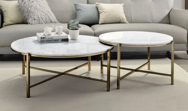 Zaidee Marble Top Nickel Nesting Table Set - White by HouseOfZazla