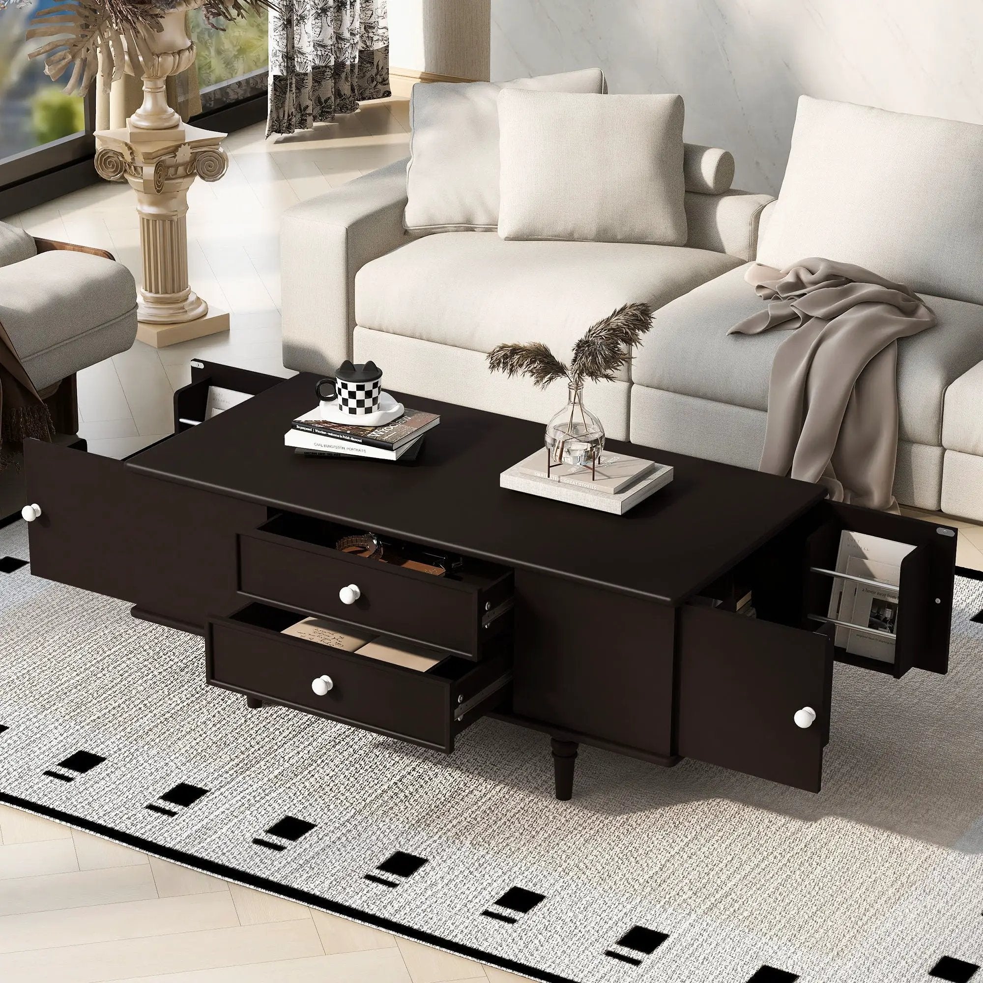 Modern Rectangle Coffee Table With Four Drawers by Unique Piece Furniture