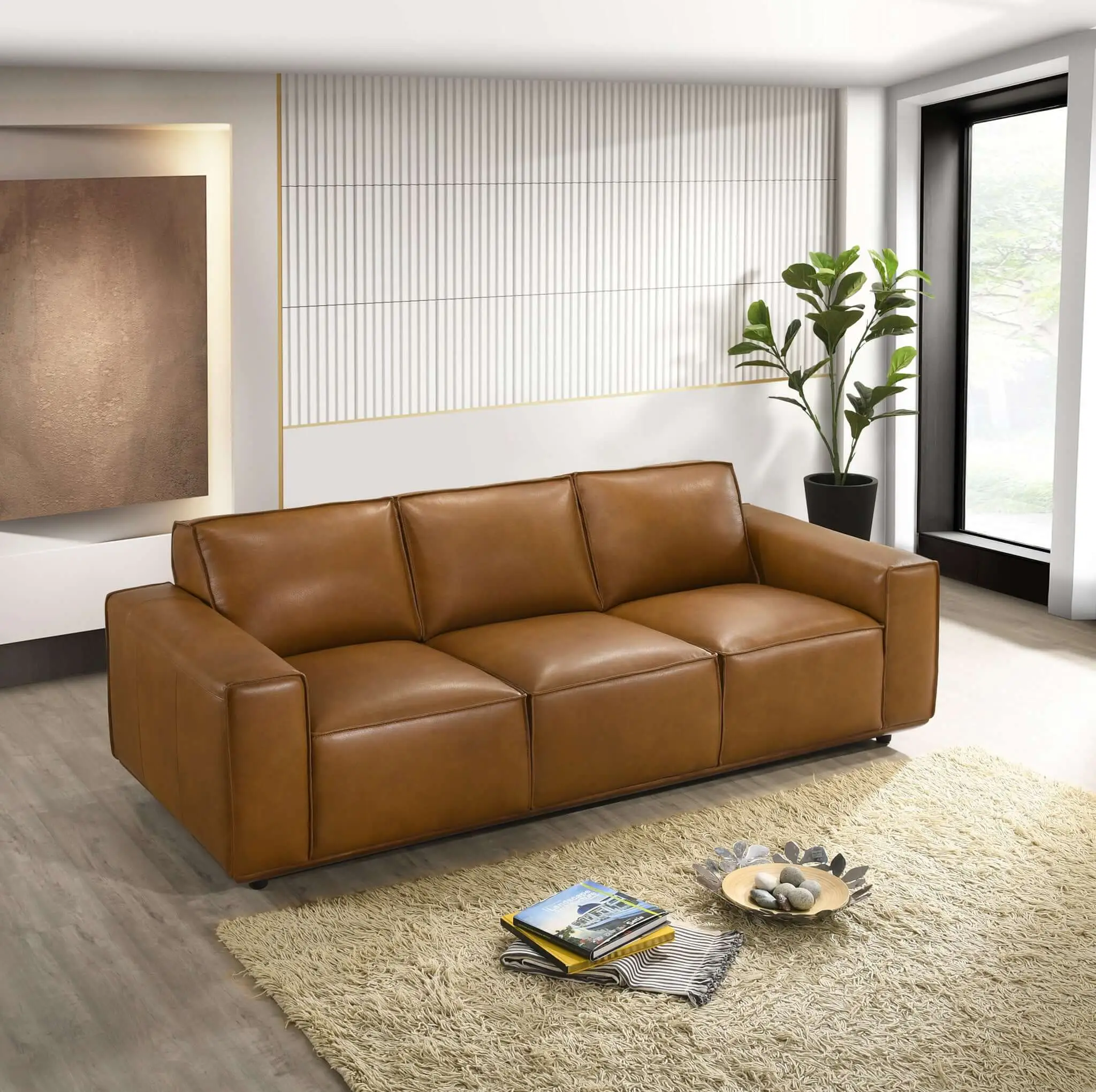 Hanky Genuine Tan Leather Sofa by HouseOfZazla