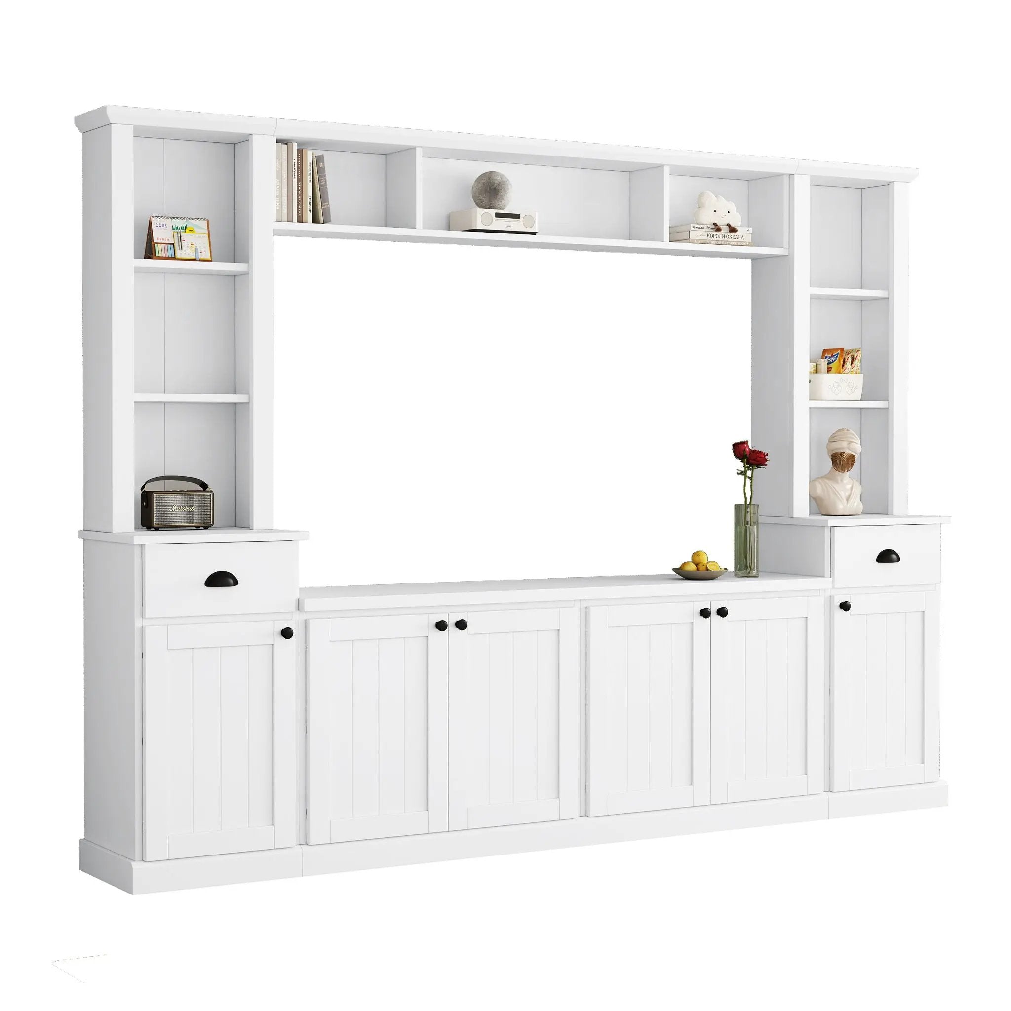 Minimalist Entertainment Wall Unit Set With Bridge For TVs Up To 75"