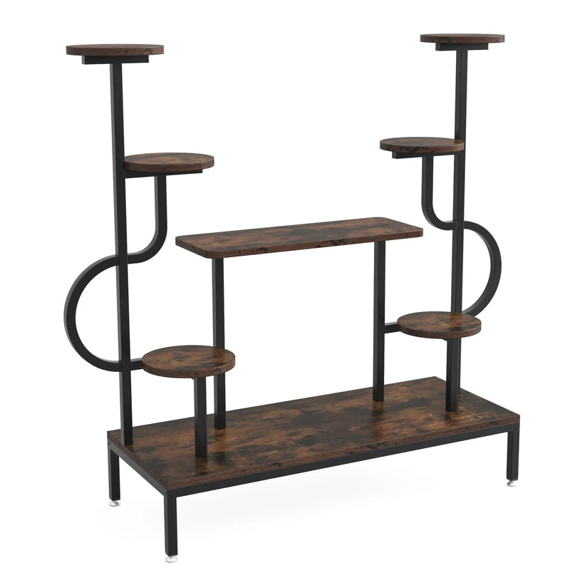 8 Tier Plant Stand With Round And Square Shelves For Living Room, Patio, Balcony & Garden - Brown / Black by HouseOfZazla