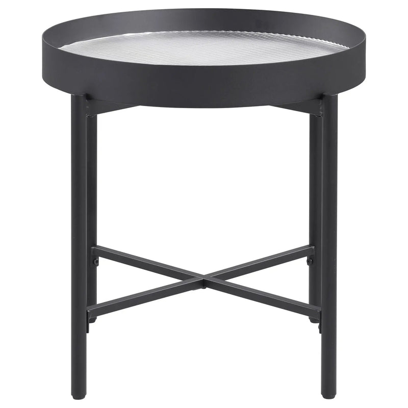Ozella Round End Side Table with Recessed Top Sandy Black by Unique Piece Furniture
