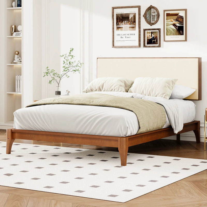 King Size Solid Dry Bamboo Wood 12" Platform Bed With Adjustable Bamboo Headboard - Brown by Unique Piece Furniture