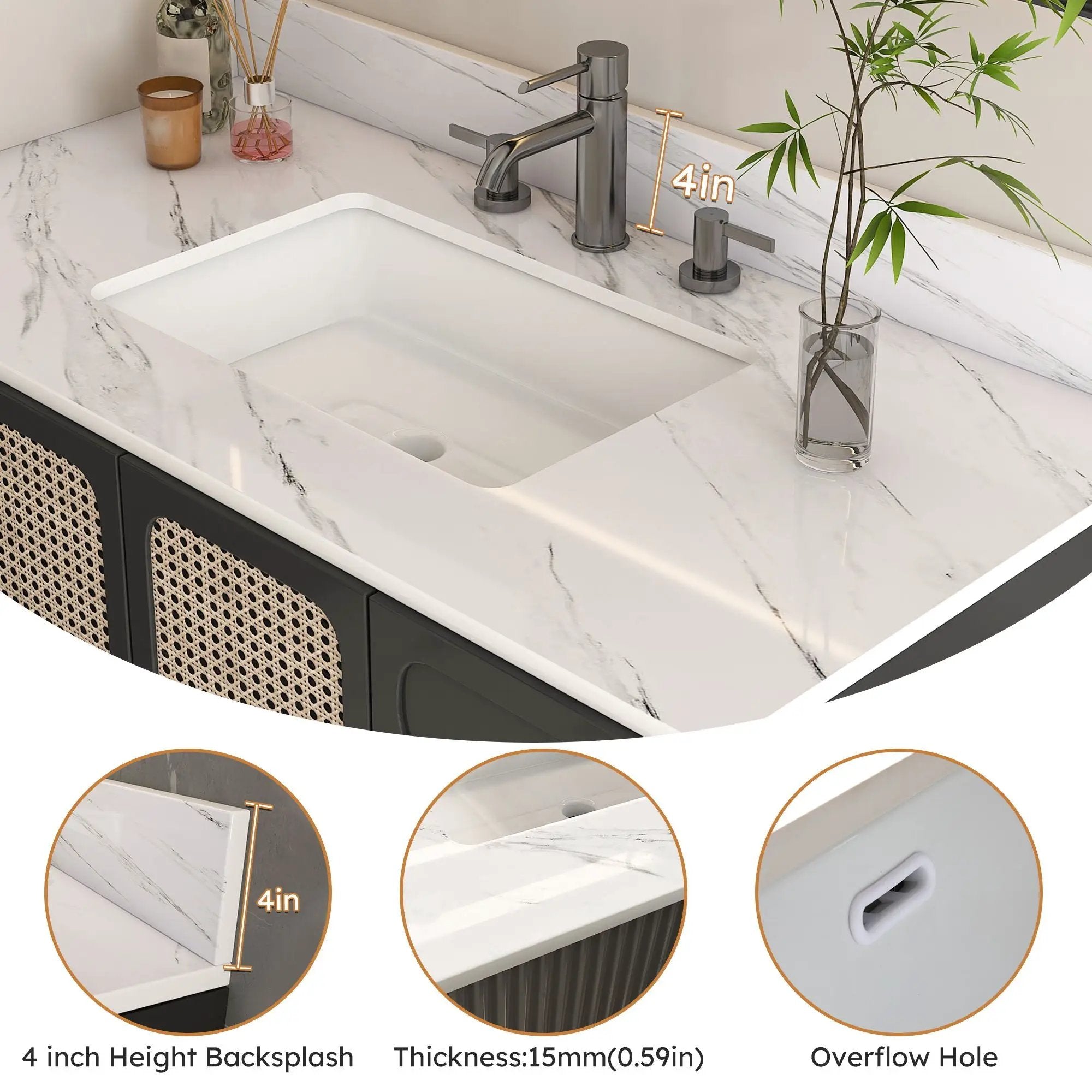 Bianco Carrara Venato Elegant Marble Vanity Top, Bathroom Vanity With Undermount Sink, Sintered Stone by HouseOfZazla