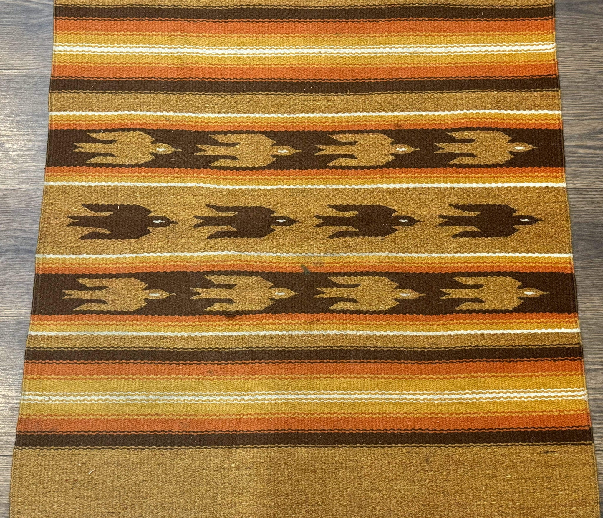South American Rug Blanket 2.7 x 5.6, Wool, Handmade, Navajo Design, Orange Brown by Jewel Rugs