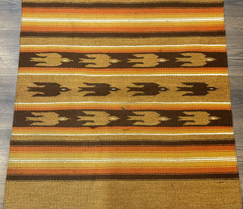 South American Rug Blanket 2.7 x 5.6, Wool, Handmade, Navajo Design, Orange Brown by Jewel Rugs