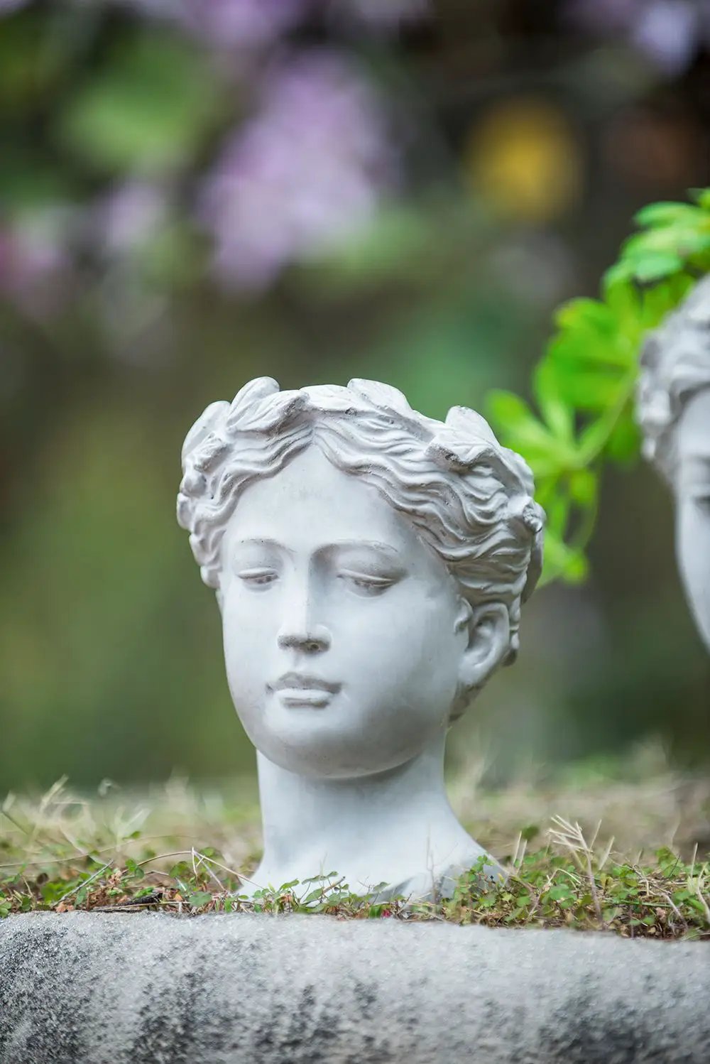 Greek Style Cement Head Planter Indoor Outdoor Home Garden Decor - Gray by HouseOfZazla
