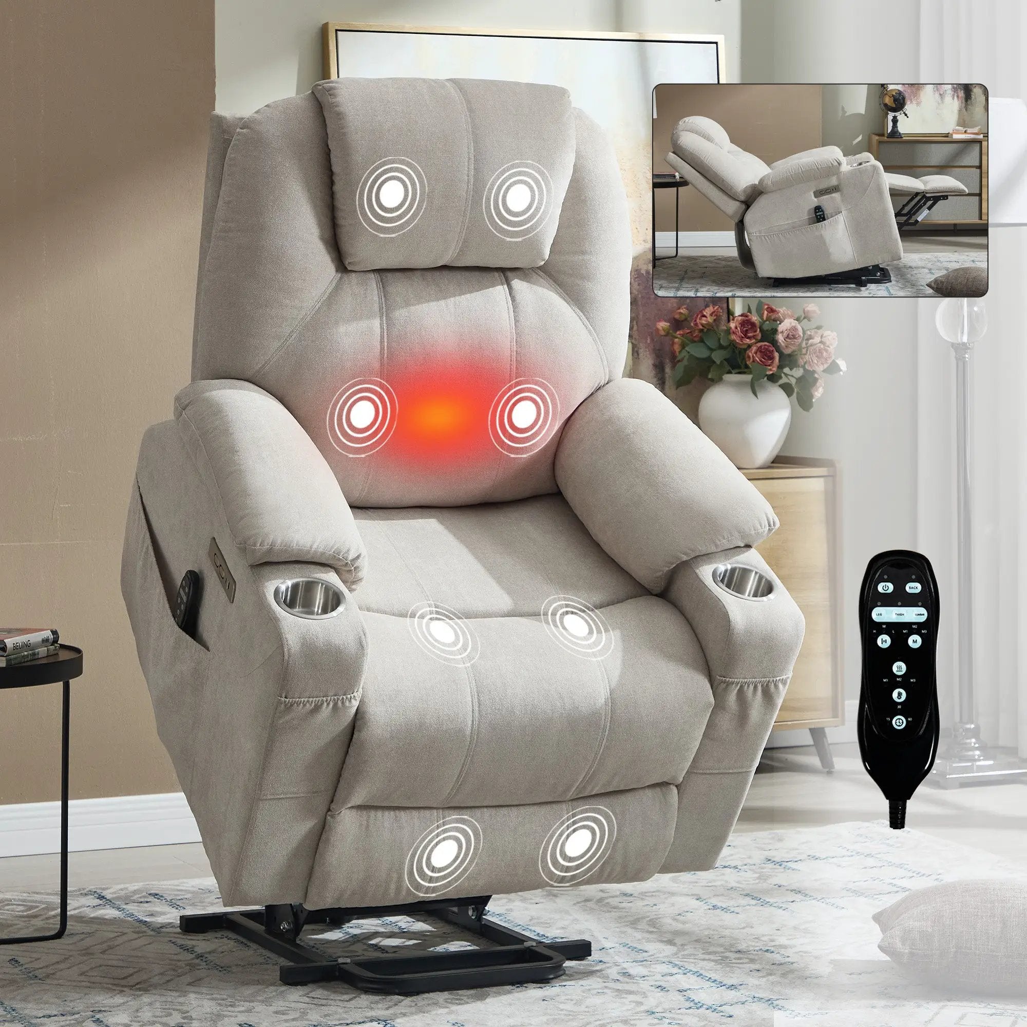 Premium Power Lift Recliner Chair with Massage Functionality by HouseOfZazla