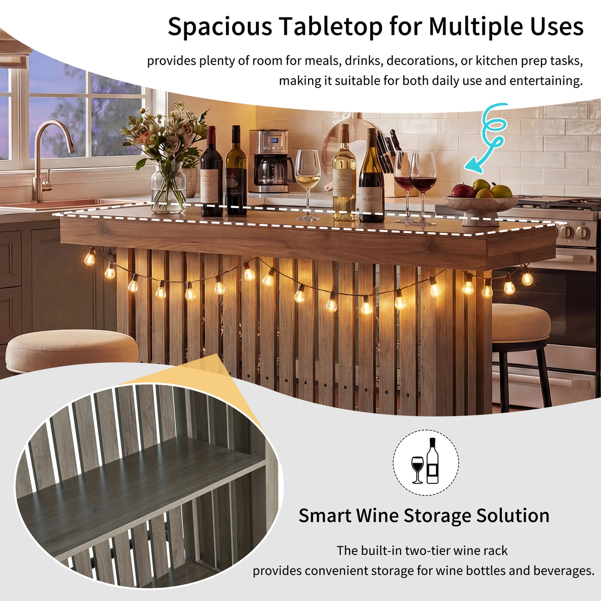 3-in-1 Sideboard Table with Wine Storage - Marble-Grain MDF, photo 5 of 10