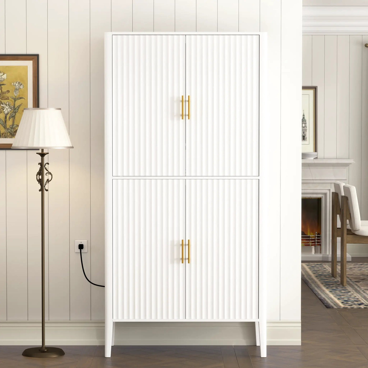 U_STYLE Modern Fluted Wine Cabinet with Glass Display & Stemware Rack by HouseOfZazla