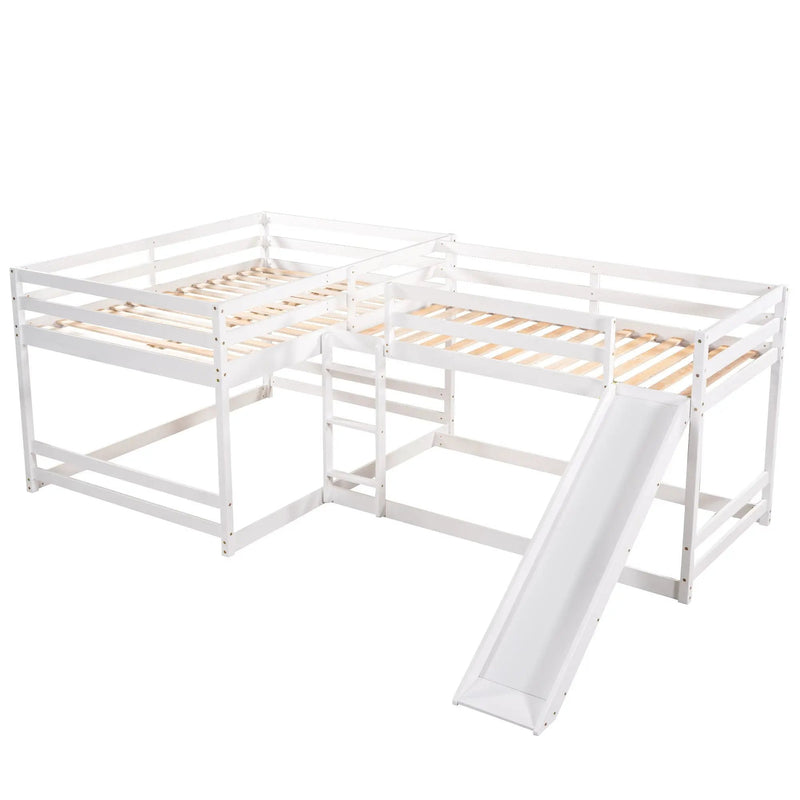 L-Shaped Bunk Bed With Slide And Short Ladder by HouseOfZazla