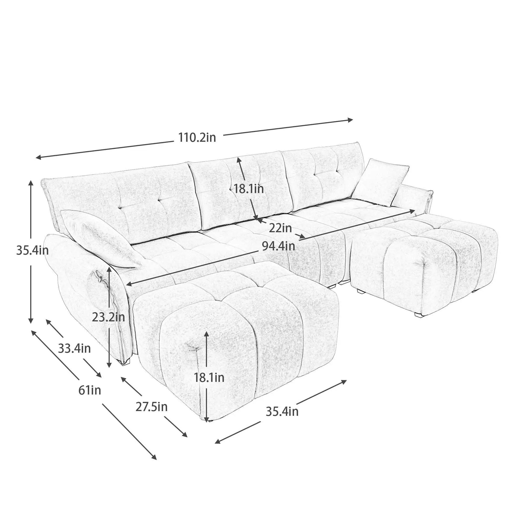 Sofa Set With Ottoman And Pillows, Textured, High Resilience Cushions by HouseOfZazla