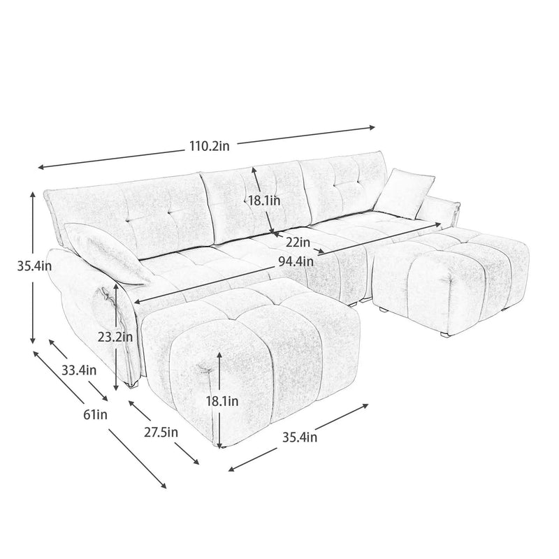 Sofa Set With Ottoman And Pillows, Textured, High Resilience Cushions by HouseOfZazla
