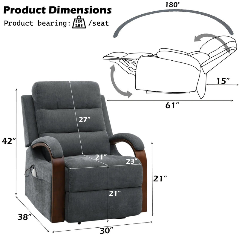 Kayla Power Recliner With Lift, Heating & Massage (Zero Gravity) - Gray by HouseOfZazla