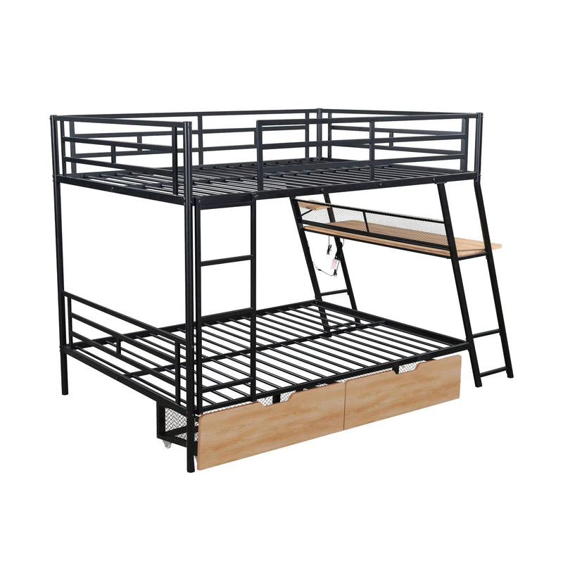 Full Size Bunk Bed With Built In Desk, Light, And 2 Drawers - Black by HouseOfZazla