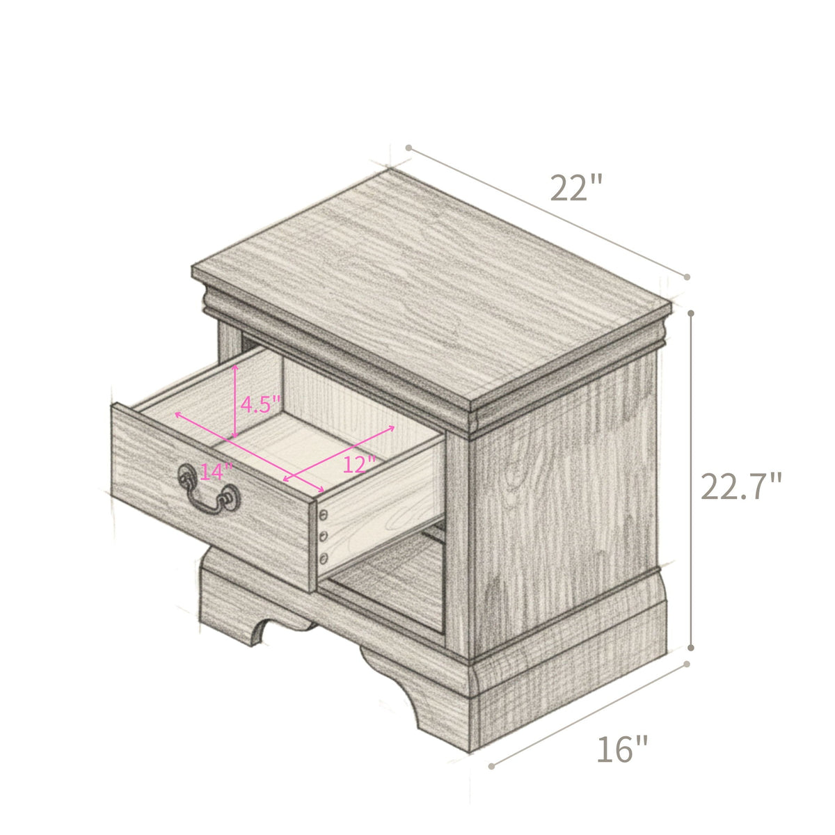 Wood Nightstand with 2 Drawers - Traditional Accent Table - White, Black, or Dark Brown, photo 11 of 12