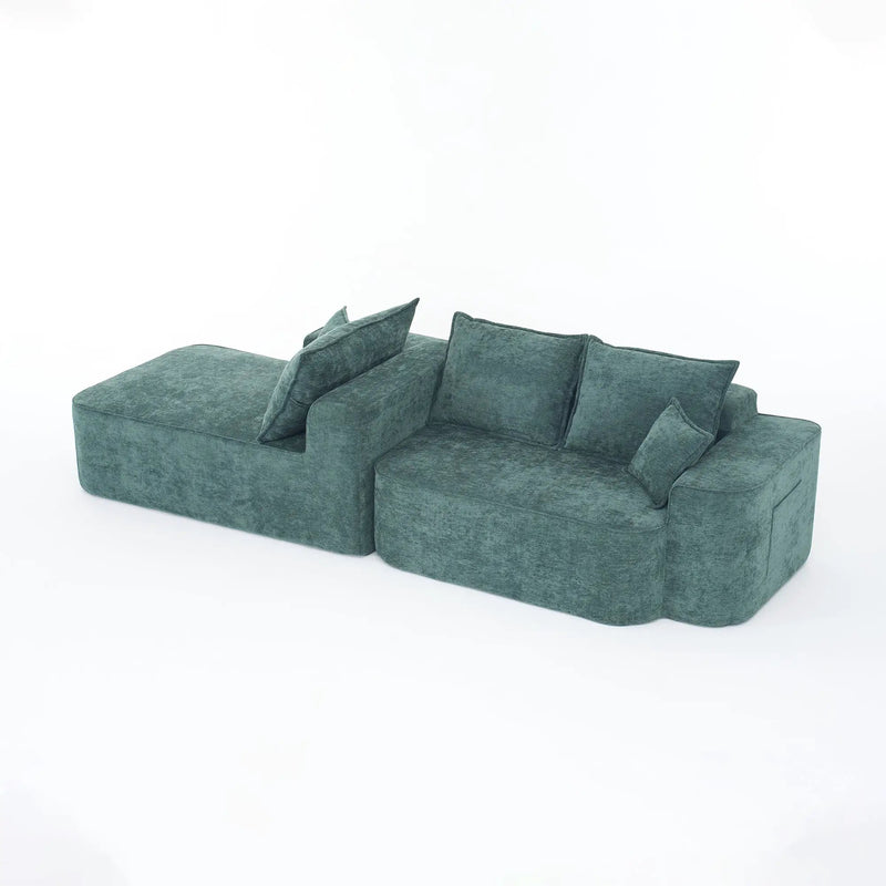 Modern Green Chenille L Shaped Sectional Sofa with Chaise by BLAKHOM