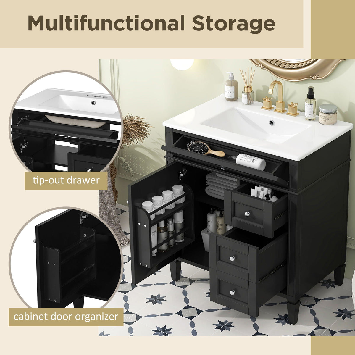 Bathroom Vanity With Top Sink, 2 Drawers & Tip Out Drawer, photo 29 of 35