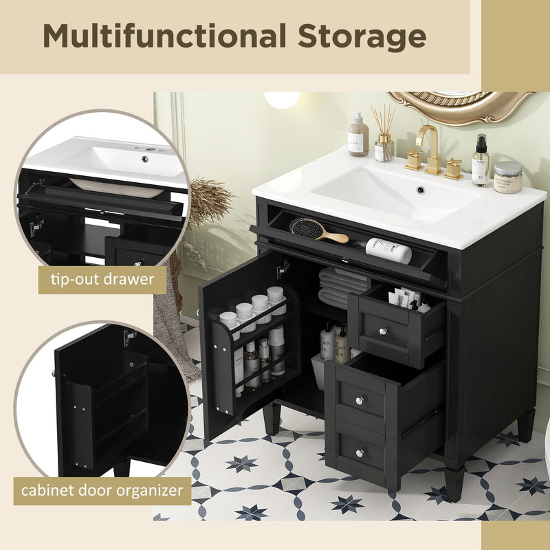 Dark Gray Bathroom Vanity With Top Sink, 2 Drawers & Tip Out Drawer, photo 54 of 66