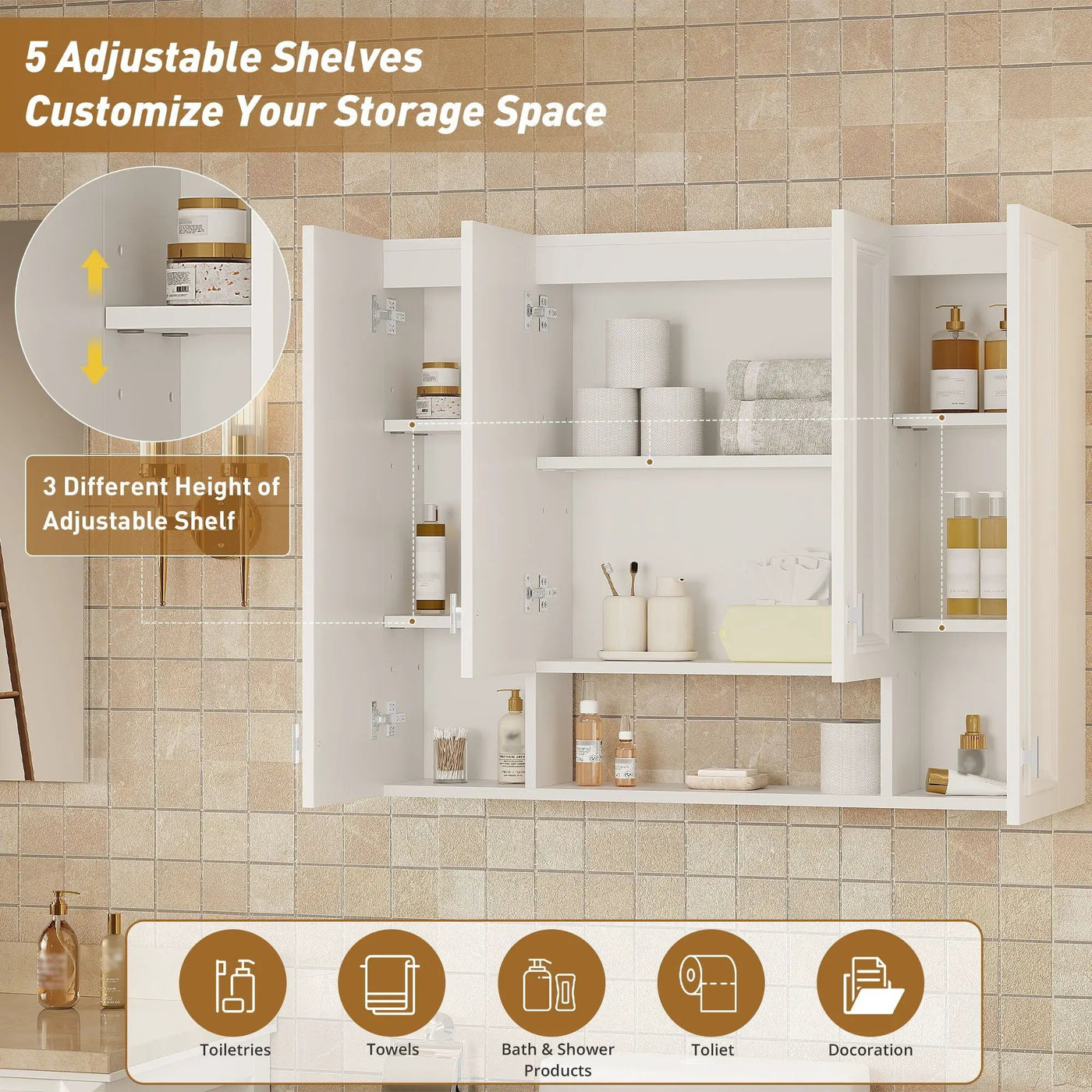 Wall Mounted Bathroom Cabinet With 5 Adjustable Shelves by HouseOfZazla