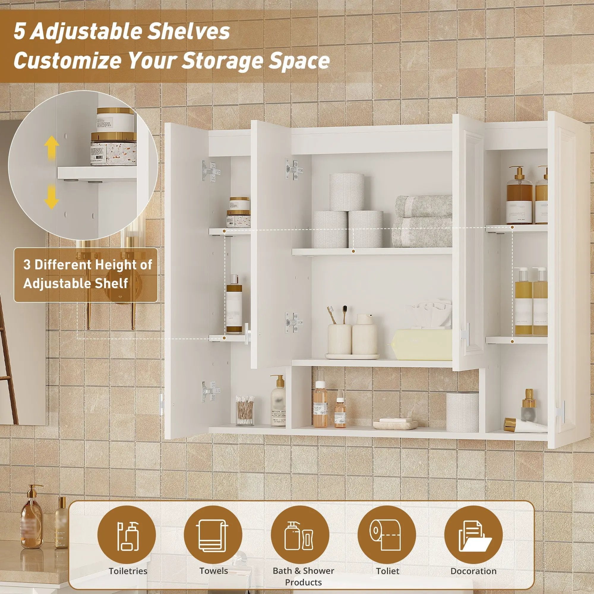 Wall Mounted Bathroom Cabinet With 5 Adjustable Shelves by HouseOfZazla