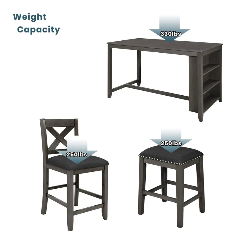 5 Pieces Counter Height Rustic Farmhouse Dining Room Wooden Bar Table Set With 2 Stools And 2 Chairs by Unique Piece Furniture