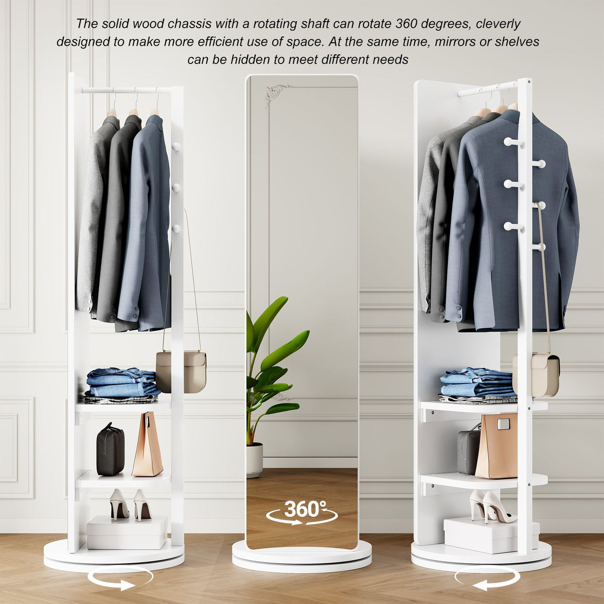 3 In 1 Multifunctional Full-Length Clothing Mirror with Rotating Design - Dark Brown, Black, White, Light Brown, photo 34 of 40