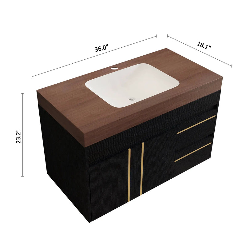36" Floating Bathroom Vanity with Ceramic Sink and Faux Marble Top by HouseOfZazla