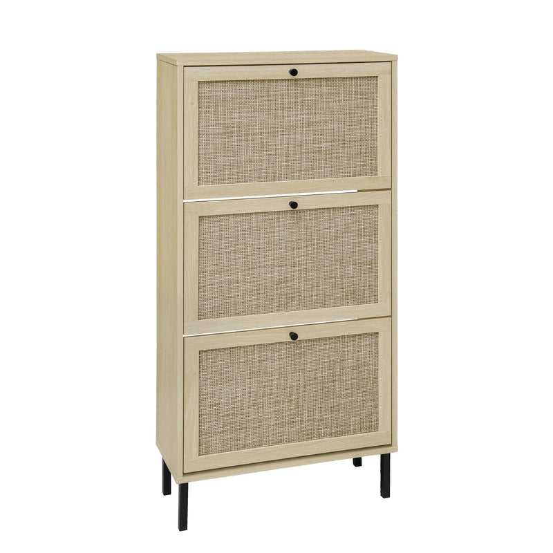 Modern Rattan 3 Door Shoe Rack Cabinet For Entryway by Unique Piece Furniture