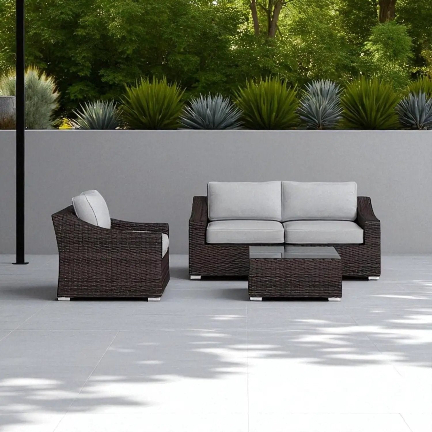 Outdoor Wicker Conversation Set With Cushions, All Weather by Unique Piece Furniture