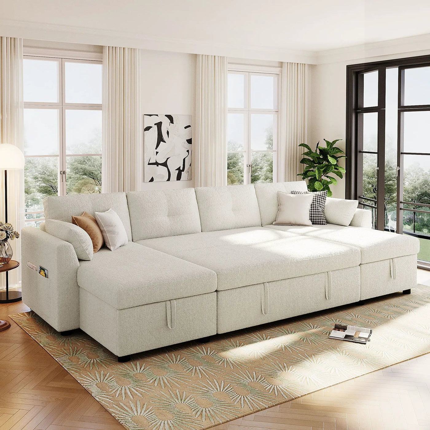 U-Shaped Sectional Sofa Bed With Storage And USB Ports by Unique Piece Furniture