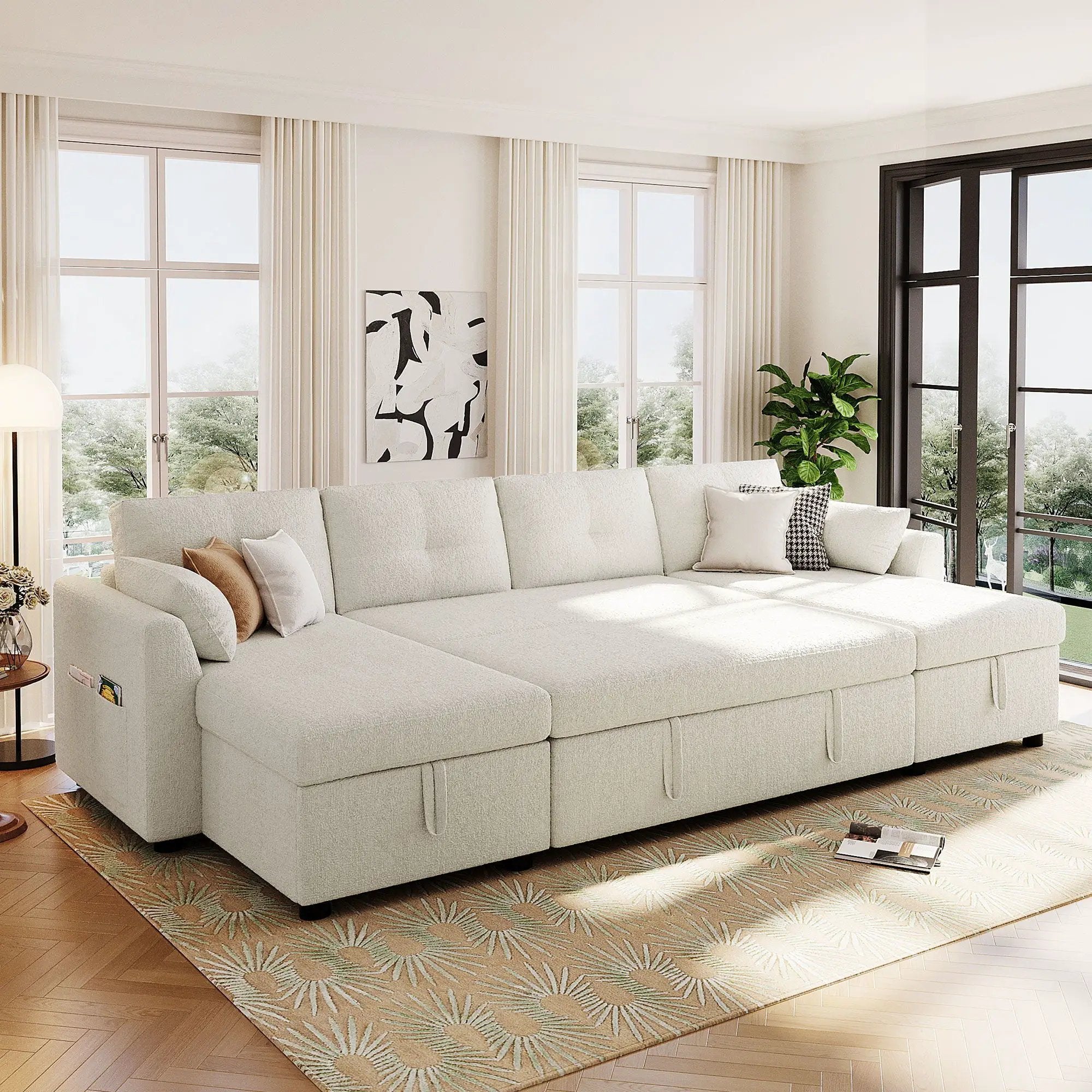 U-Shaped Sectional Sofa Bed With Storage And USB Ports by Unique Piece Furniture