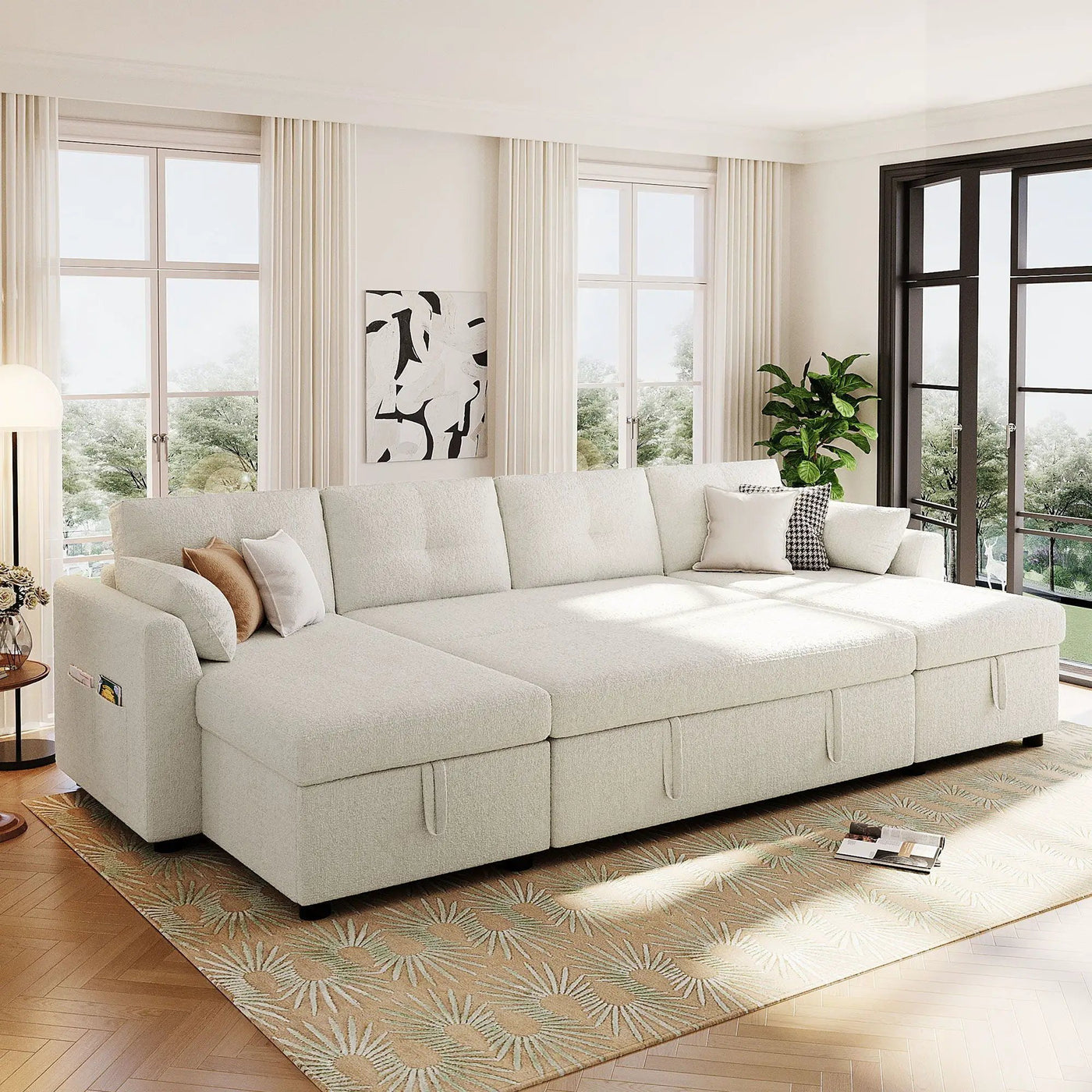 U-Shaped Sectional Sofa Bed With Storage And USB Ports by HouseOfZazla