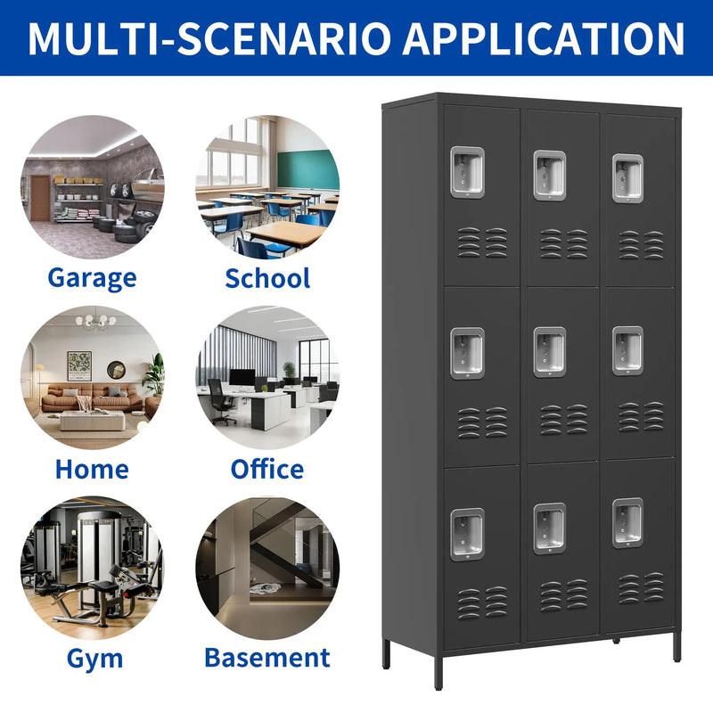9 Door 72"H Metal Lockers With Lock for Employees, School, Office, Gym, Bedroom, Storage Locker Cabinet by HouseOfZazla