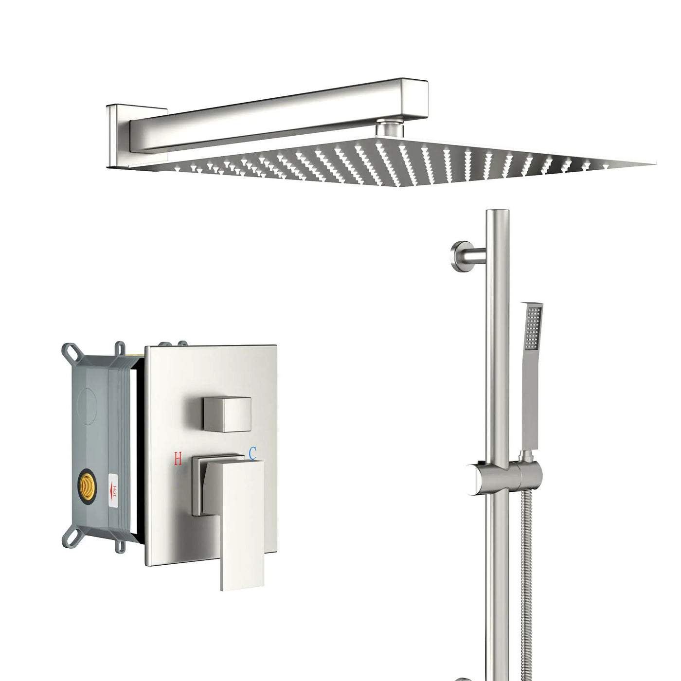 Modern Shower System With Adjustable Slide Bar, Stainless Steel And Brass Construction by HouseOfZazla