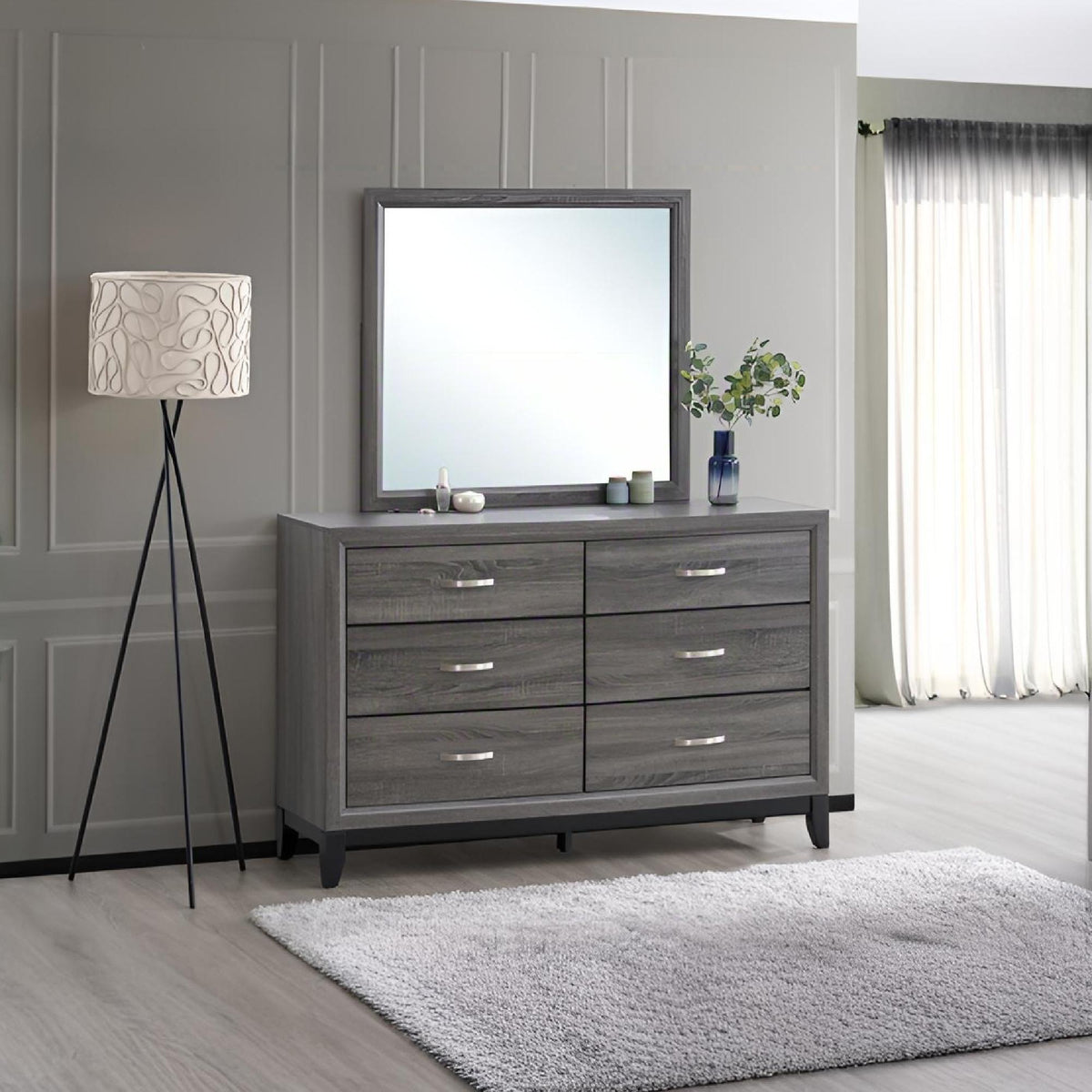 Dresser With 6 Drawers with Laminate Wood Grain Pattern - Dark Gray or White, photo 9 of 14
